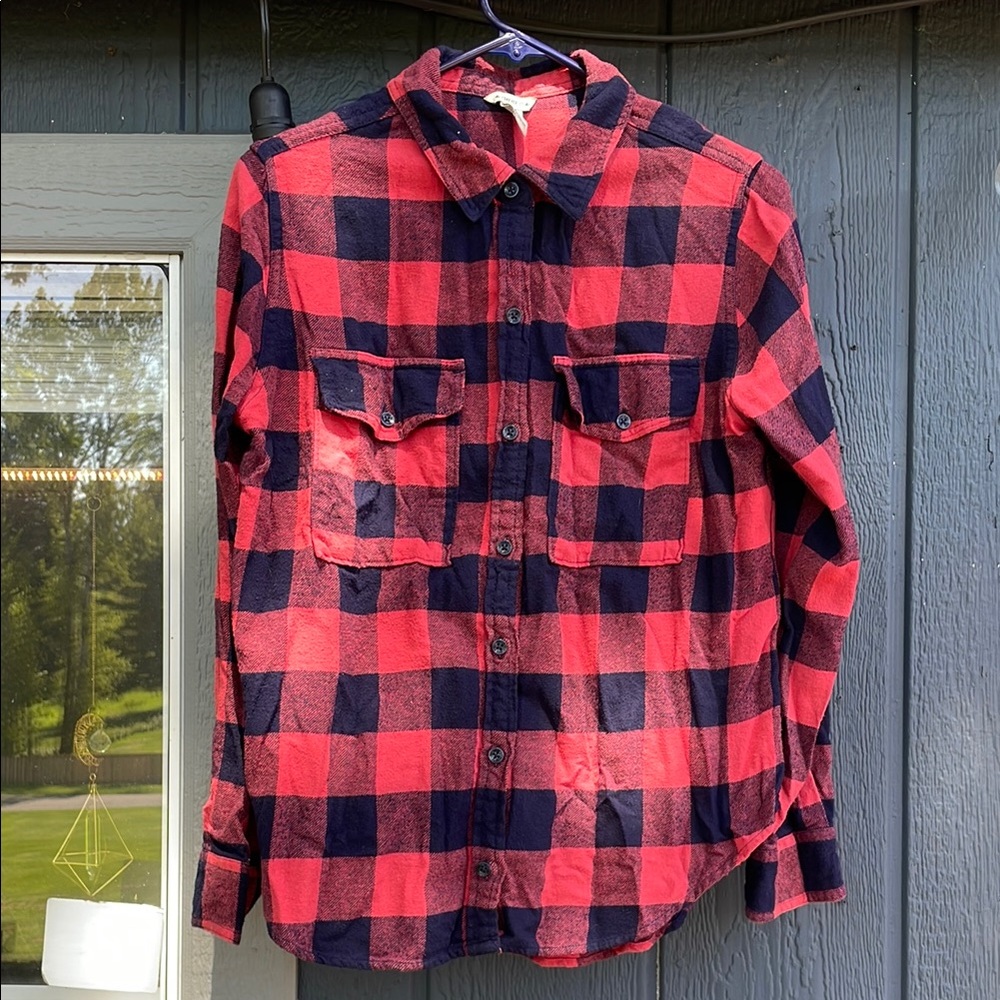 Pink/Red and Blue Plaid Button-Up Shirt